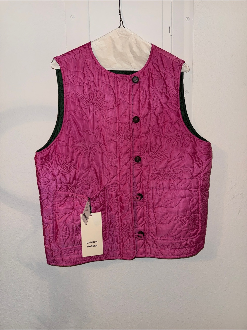 Damson Madder Quilted Reversible Vest - Magenta and Green